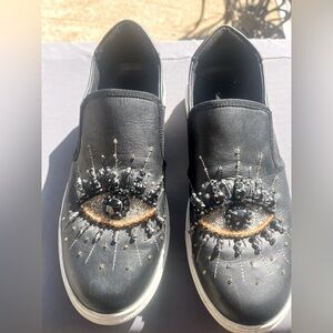 Kurt Geiger Black Slip-On Shoes with Eye Embellishment